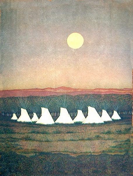 Tents under a full moon
