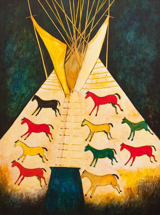 Native American tipi design with horses