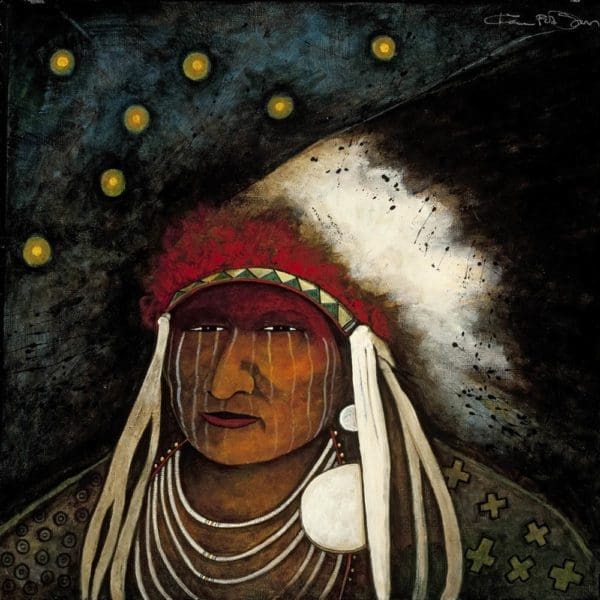 Portrait adorned with traditional headdress