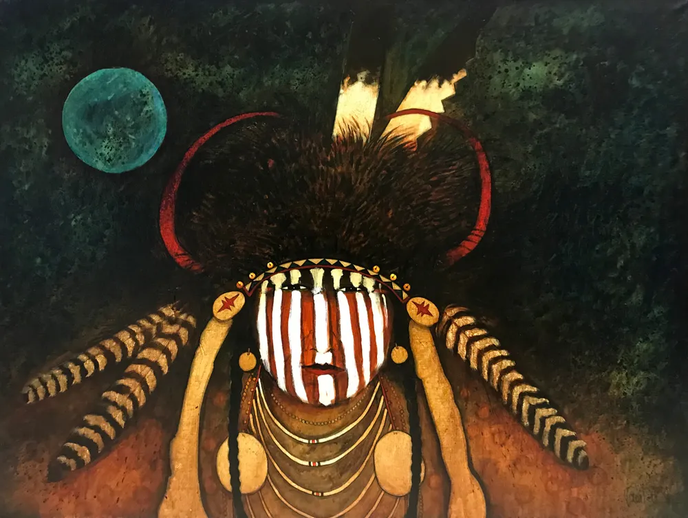Abstract tribal figure with moon