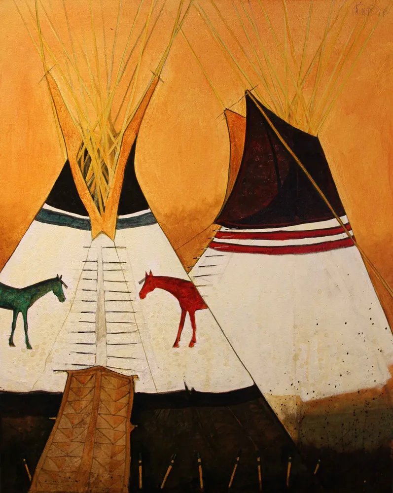 Artistic depiction of Native American teepees