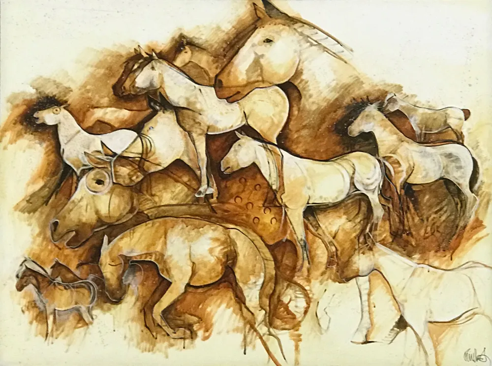 Abstract horse painting with earthy tones