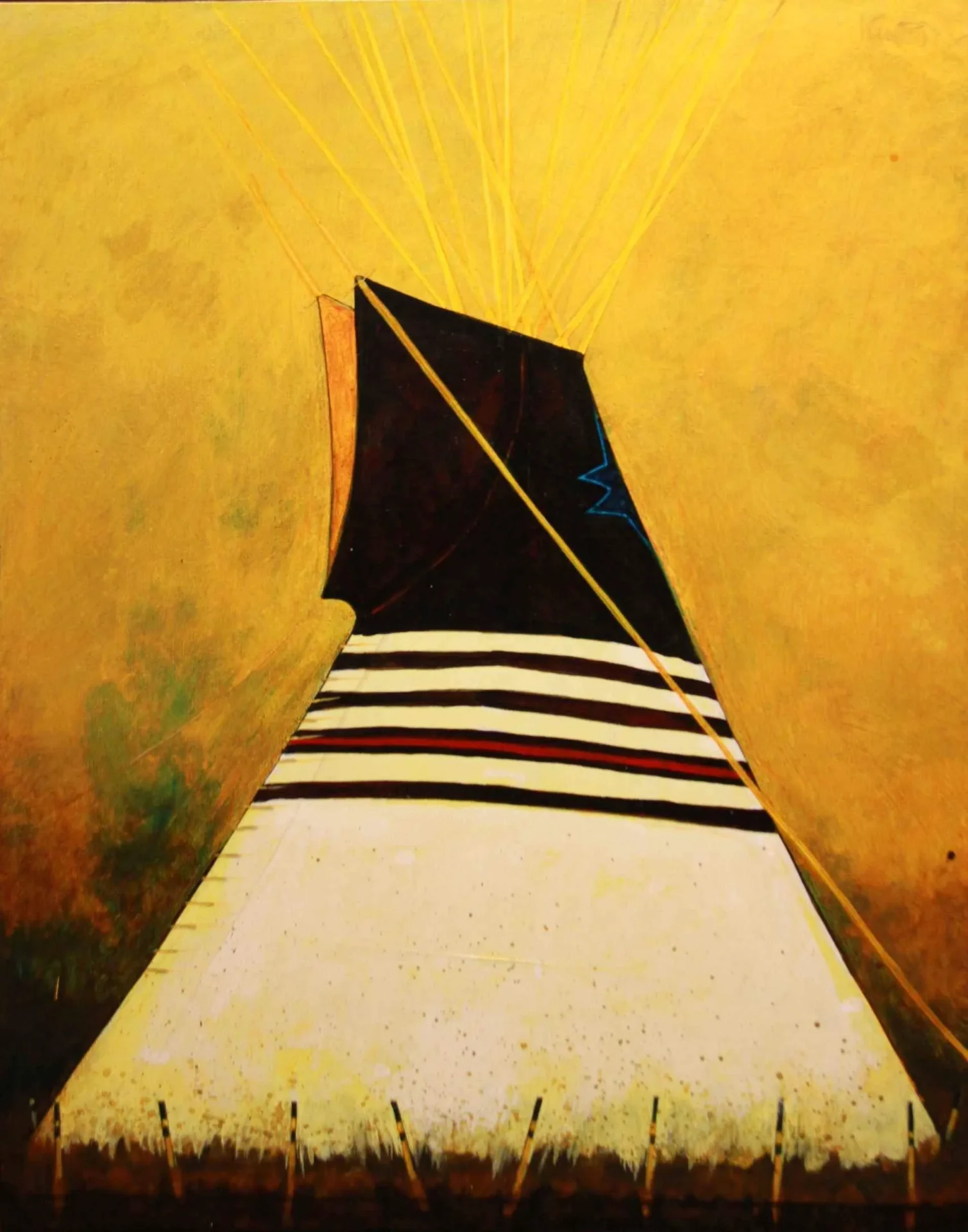 Abstract teepee art with yellow background