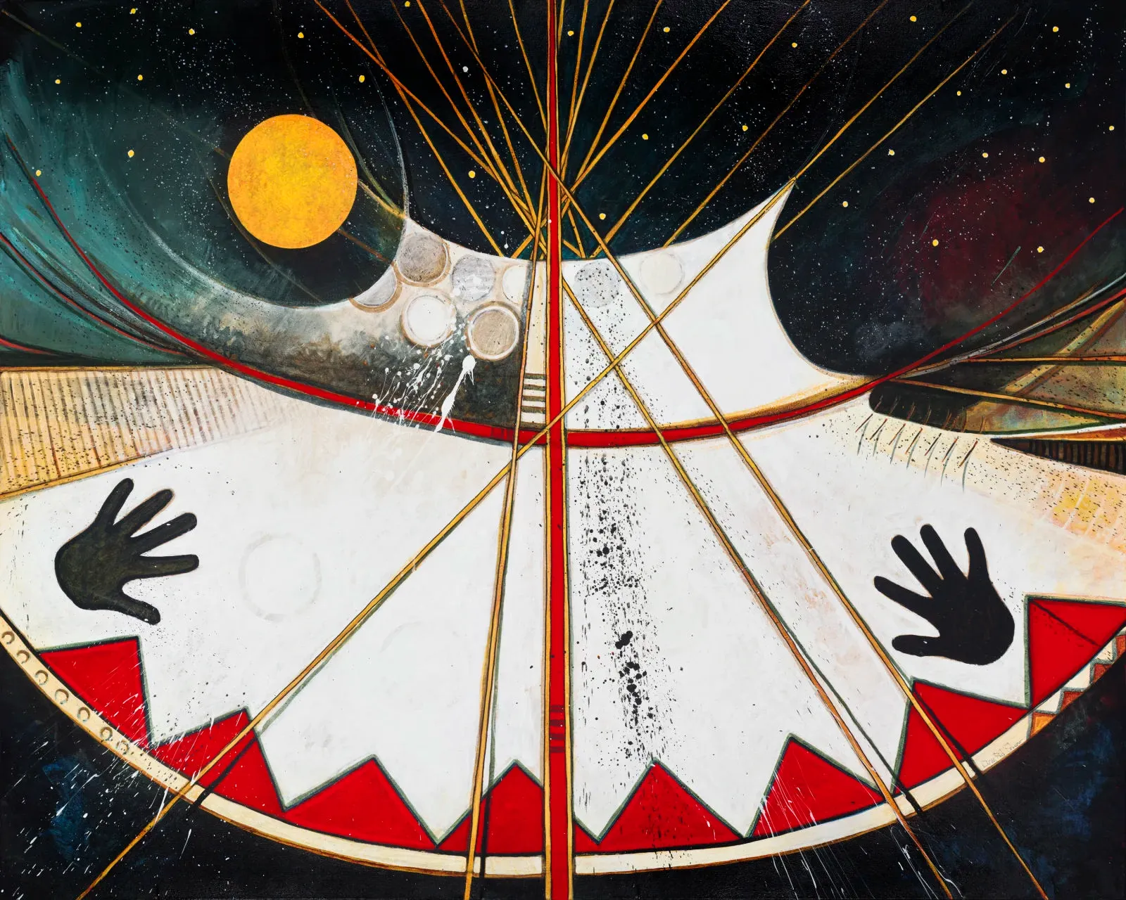 Abstract cosmic art with geometric shapes