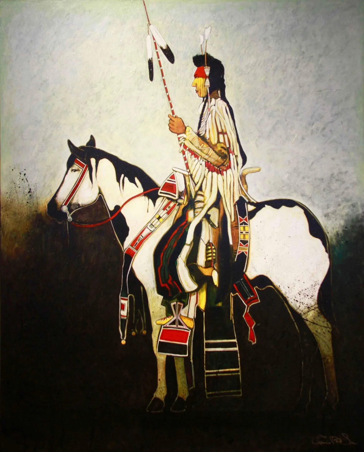 Native American on horseback with spear