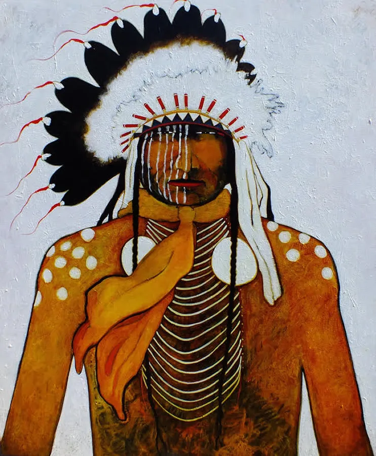 Brightly colored tribal headdress painting