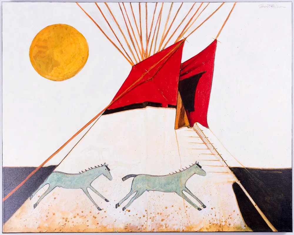 Abstract horses and tipi under the sun