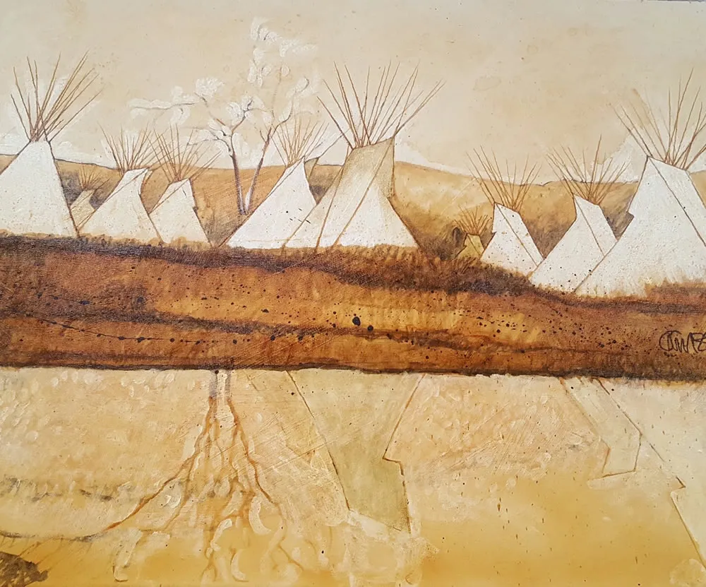 Earthy tones with teepees and trees