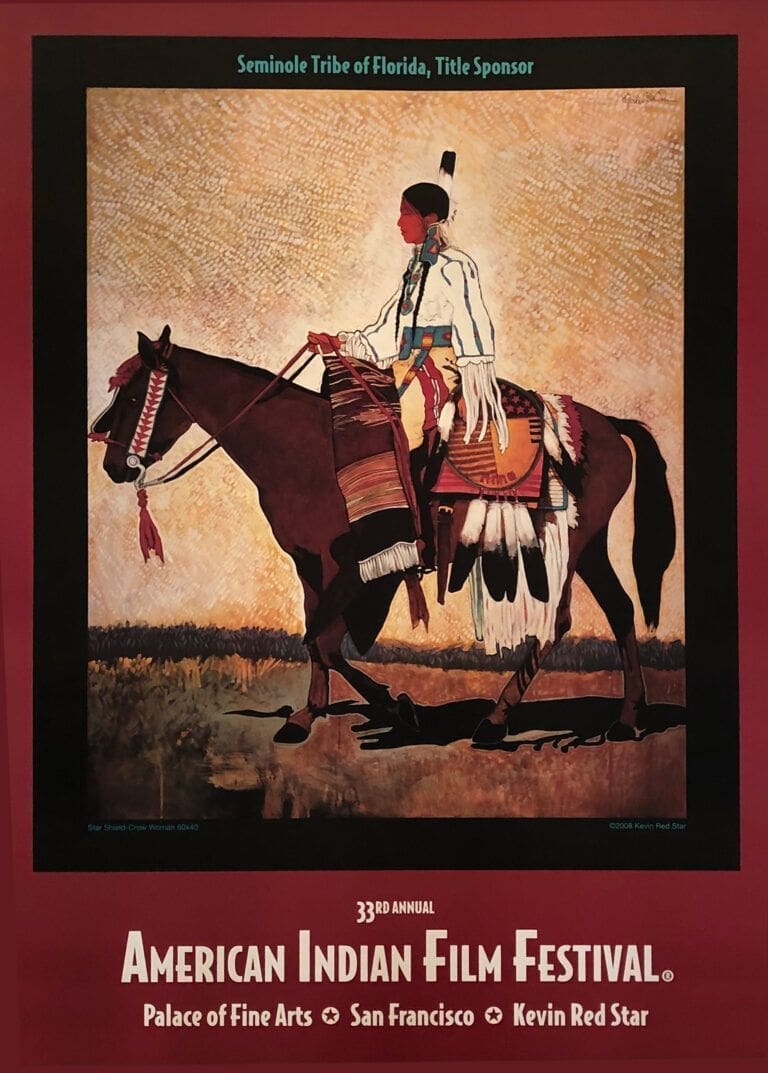 Poster of a Native American on horseback for the 33rd American Indian Film Festival.