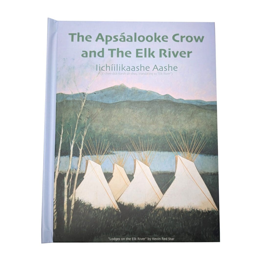 Book cover featuring teepees by a river with mountains in the background.