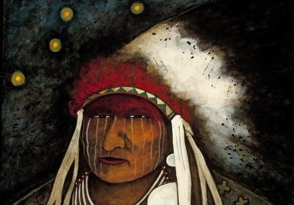 Portrait adorned with traditional headdress